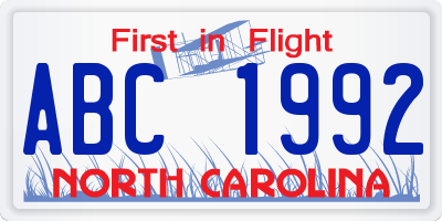 NC license plate ABC1992