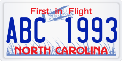 NC license plate ABC1993