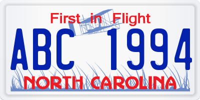 NC license plate ABC1994
