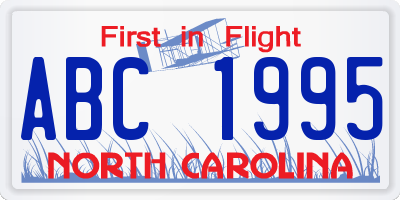 NC license plate ABC1995