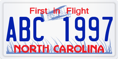 NC license plate ABC1997