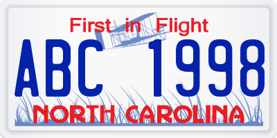 NC license plate ABC1998