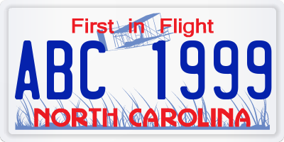 NC license plate ABC1999