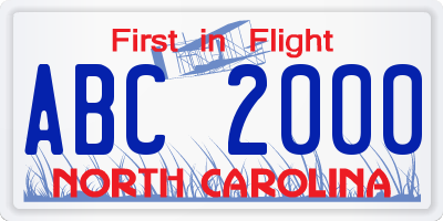 NC license plate ABC2000