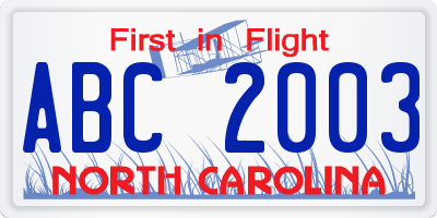 NC license plate ABC2003
