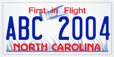 NC license plate ABC2004