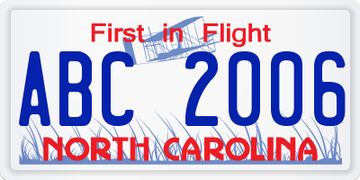NC license plate ABC2006