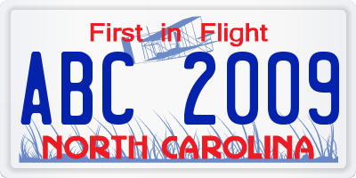 NC license plate ABC2009