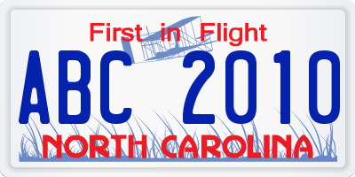 NC license plate ABC2010