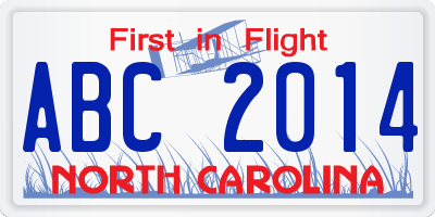 NC license plate ABC2014