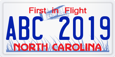 NC license plate ABC2019