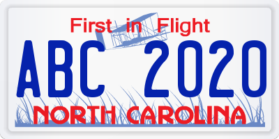 NC license plate ABC2020