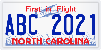 NC license plate ABC2021