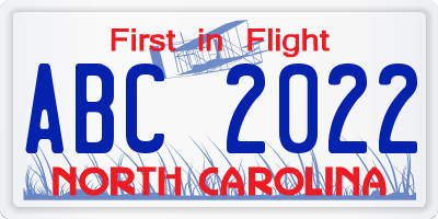 NC license plate ABC2022