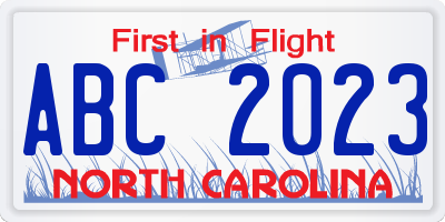 NC license plate ABC2023