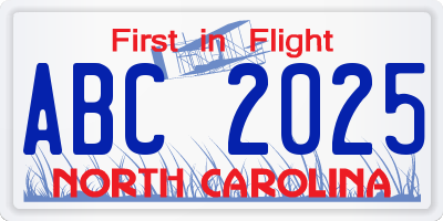NC license plate ABC2025