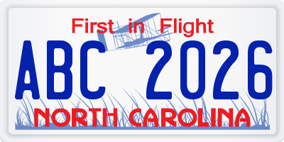 NC license plate ABC2026
