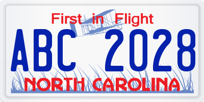 NC license plate ABC2028