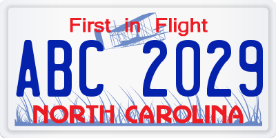 NC license plate ABC2029
