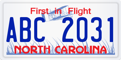 NC license plate ABC2031