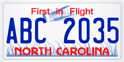 NC license plate ABC2035
