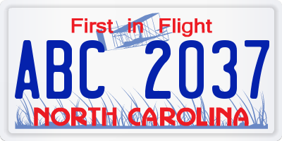 NC license plate ABC2037