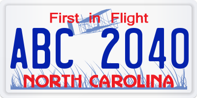 NC license plate ABC2040