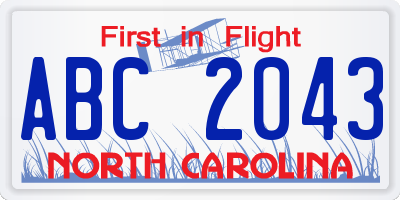 NC license plate ABC2043