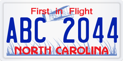 NC license plate ABC2044