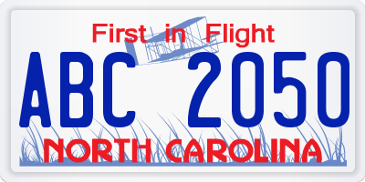 NC license plate ABC2050