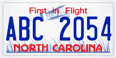 NC license plate ABC2054