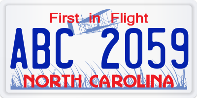 NC license plate ABC2059