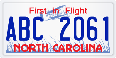 NC license plate ABC2061