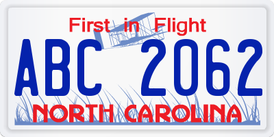 NC license plate ABC2062