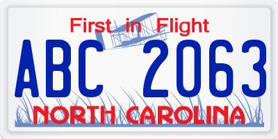 NC license plate ABC2063