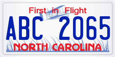 NC license plate ABC2065