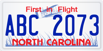NC license plate ABC2073
