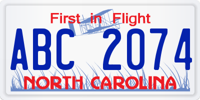 NC license plate ABC2074