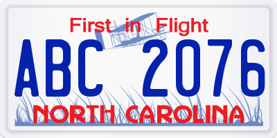 NC license plate ABC2076
