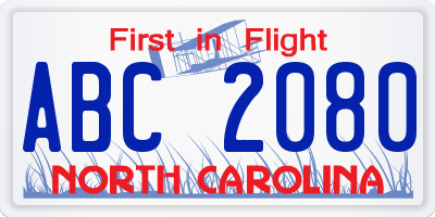 NC license plate ABC2080