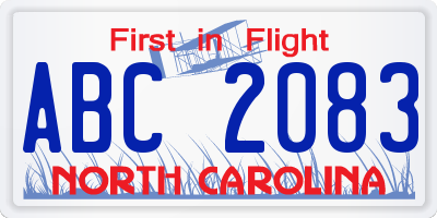 NC license plate ABC2083