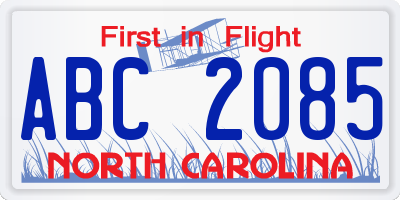 NC license plate ABC2085