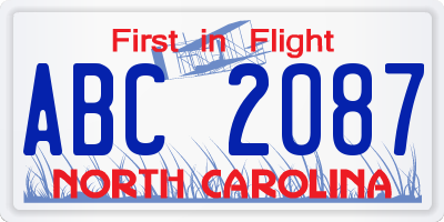 NC license plate ABC2087