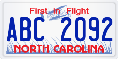 NC license plate ABC2092