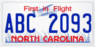 NC license plate ABC2093