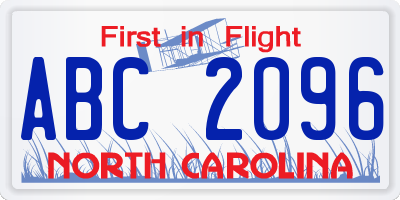 NC license plate ABC2096