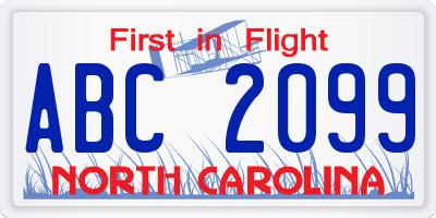 NC license plate ABC2099