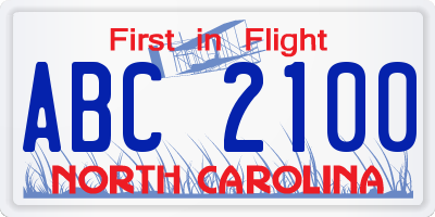 NC license plate ABC2100