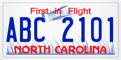 NC license plate ABC2101