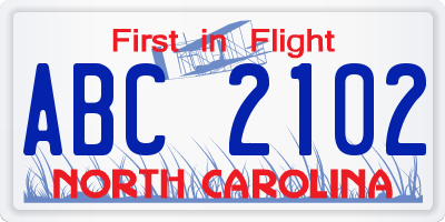 NC license plate ABC2102